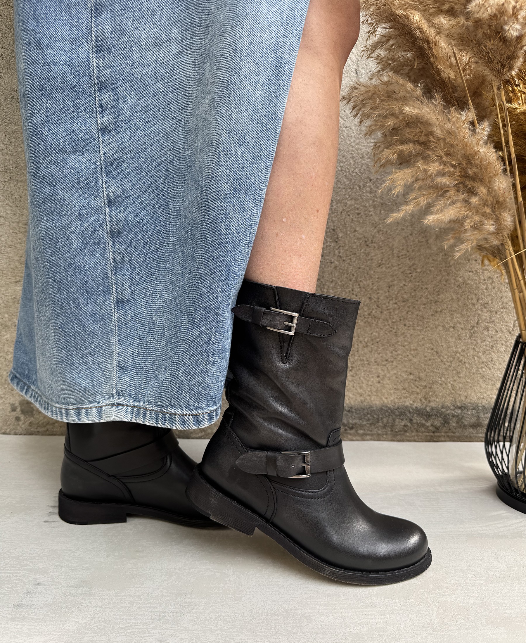 FELMINI E170 lavado black nero stivaletto tronchetto donna biker camoscio fibbia